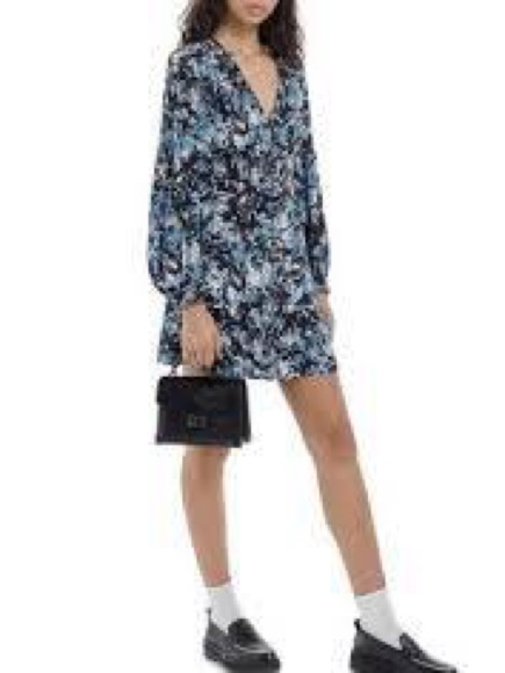 The Kooples Blue Floral V-Neck Mini Dress